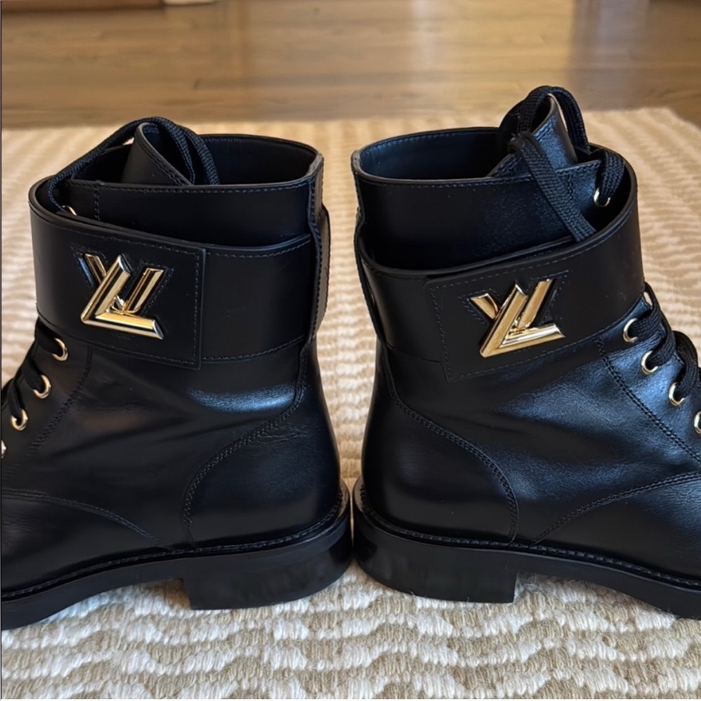 Louis Vuitton Black Wonderland Flat Ranger Combat Boots. Size 38/7.5. - Picture 2 of 9